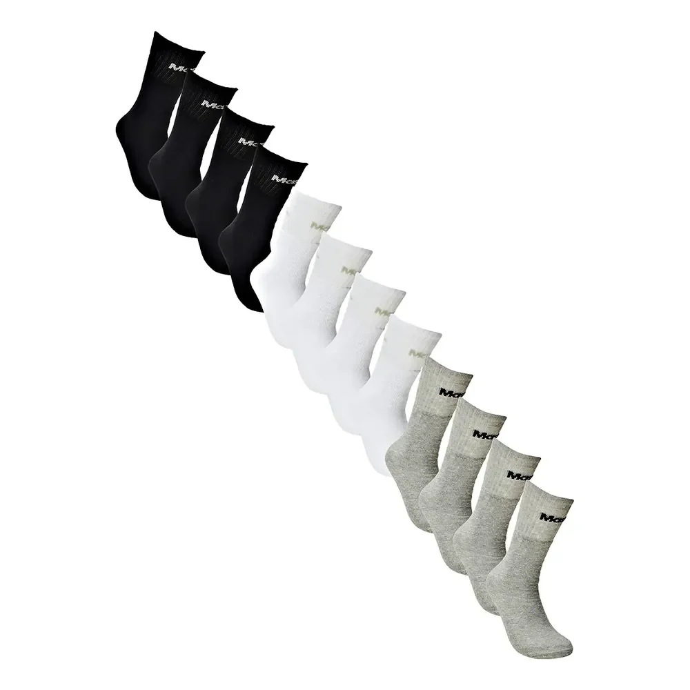 Kit 12 Meias Mash Esportiva Cano Médio Algodão Preto / Branco / Cinza Liso 39-44