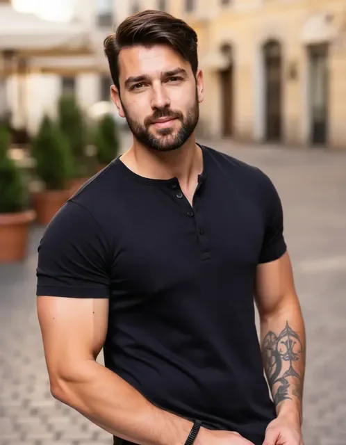 Camiseta Henley Manga Curta Slim Com Botões Gola V Conforto
