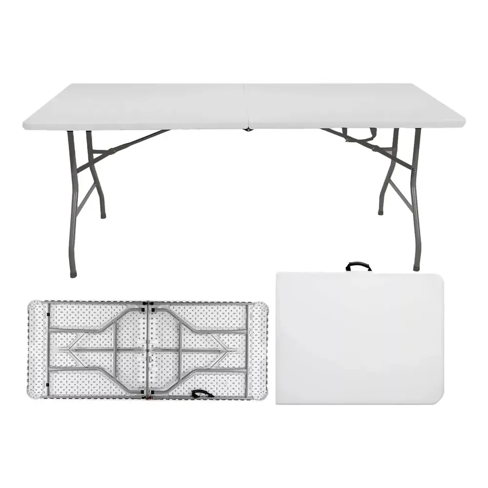 Mesa Dobrável Com 1,80m Alça Vira Maleta Portatil Camping Branco