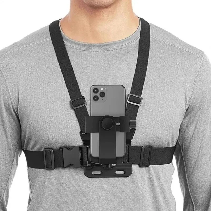 Suporte de peito ajustável para telefones celulares e câmeras GoPro para peito de motocicleta e bicicleta