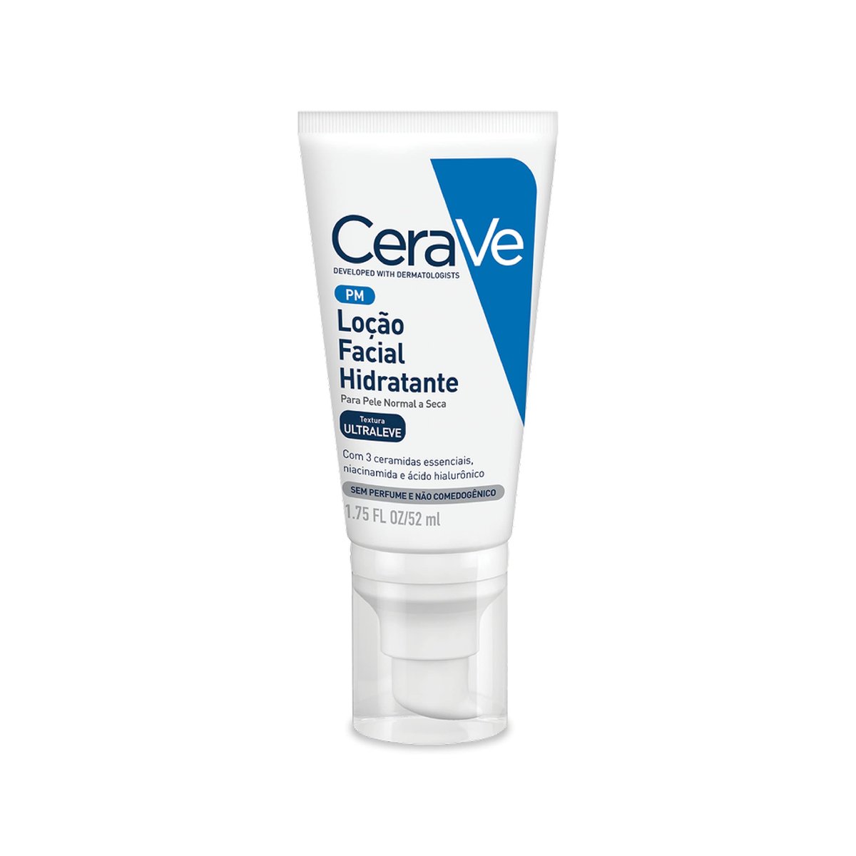 CeraVe PM, Loção Facial Hidratante com 3 Ceramidas Essenciais |Ácido Hialurônico e Niacinamida, Textura Ultraleve, Sem Perfume, para Pele Normal a Seca, 52ml