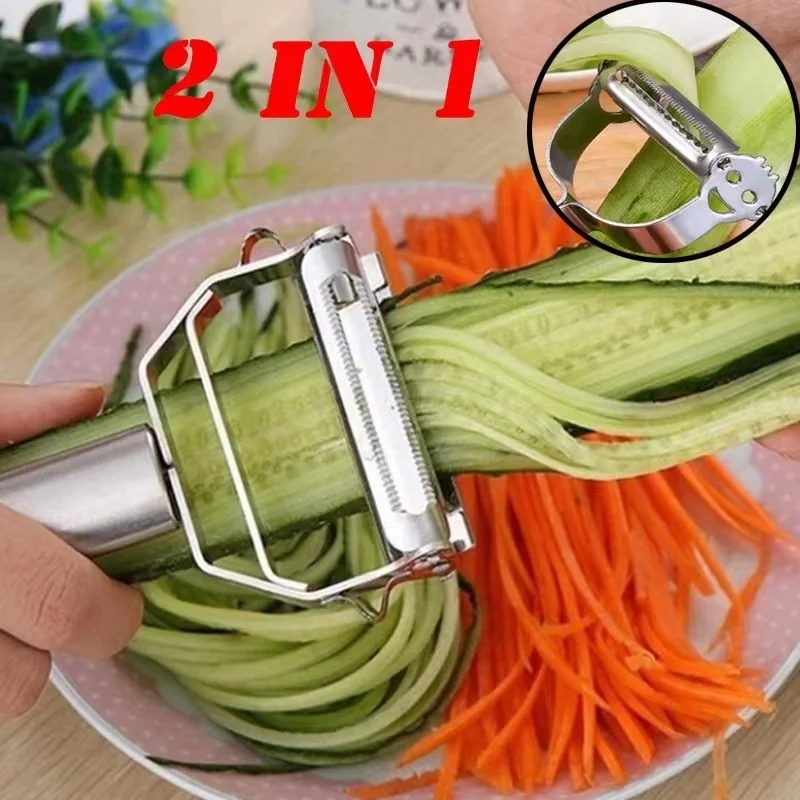 Descascador INOX Legumes Frutas Dupla Lâmina Móvel 2 Em 1/Descascador De Legumes Verduras Frutas promoção