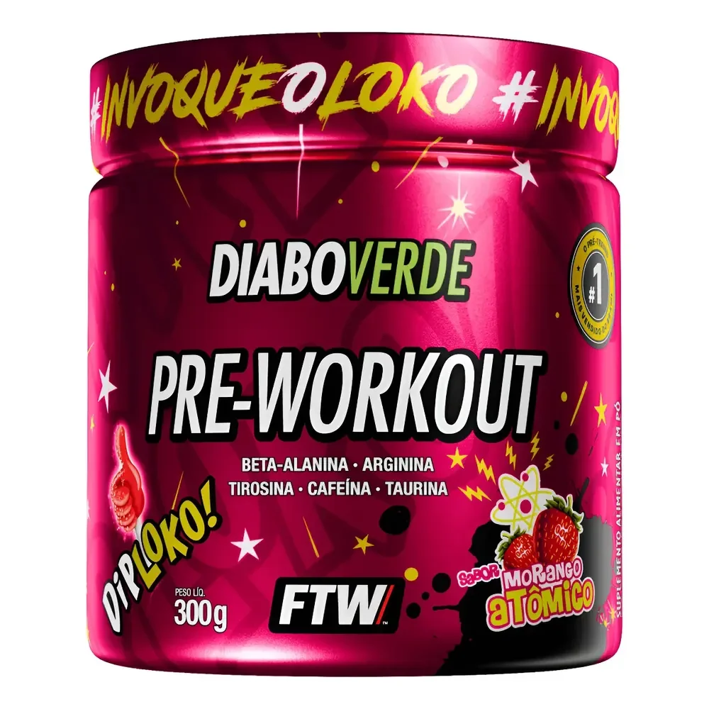 Suplemento Em Pó Pre Treino Dip Loko! 300g Sabor Morango Atômico Ftw - Diabo Verde