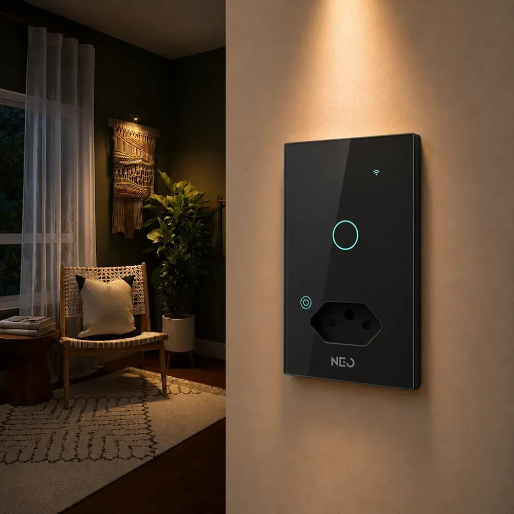 Interruptor Com Tomada Smart Wi-fi 1 Botão Preto Neo Avant
