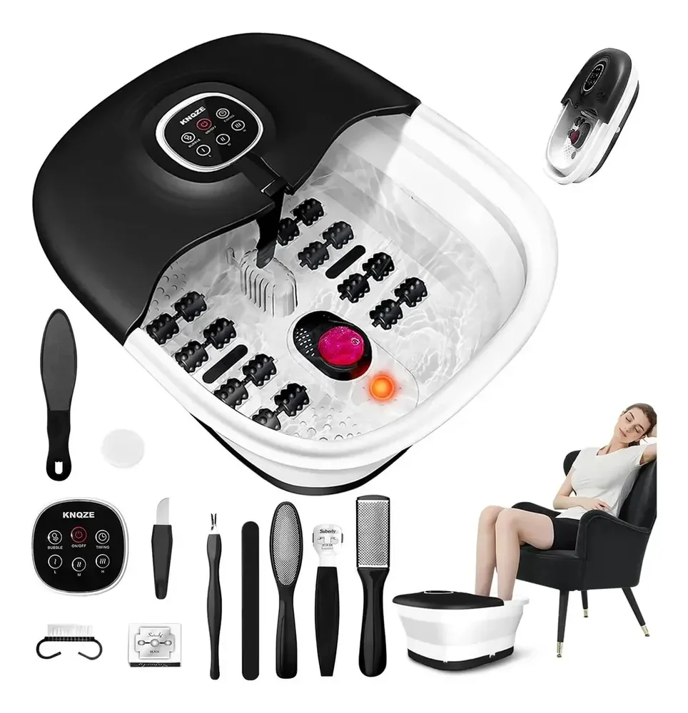 Hidromassageador para Pés Knqze com Bolhas, Aquecimento e Infravermelho, Preto