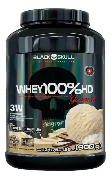 Whey 100% Hd Gourmet 900g Nutry Grow Soldiers Black Skull Sabor Baunilha