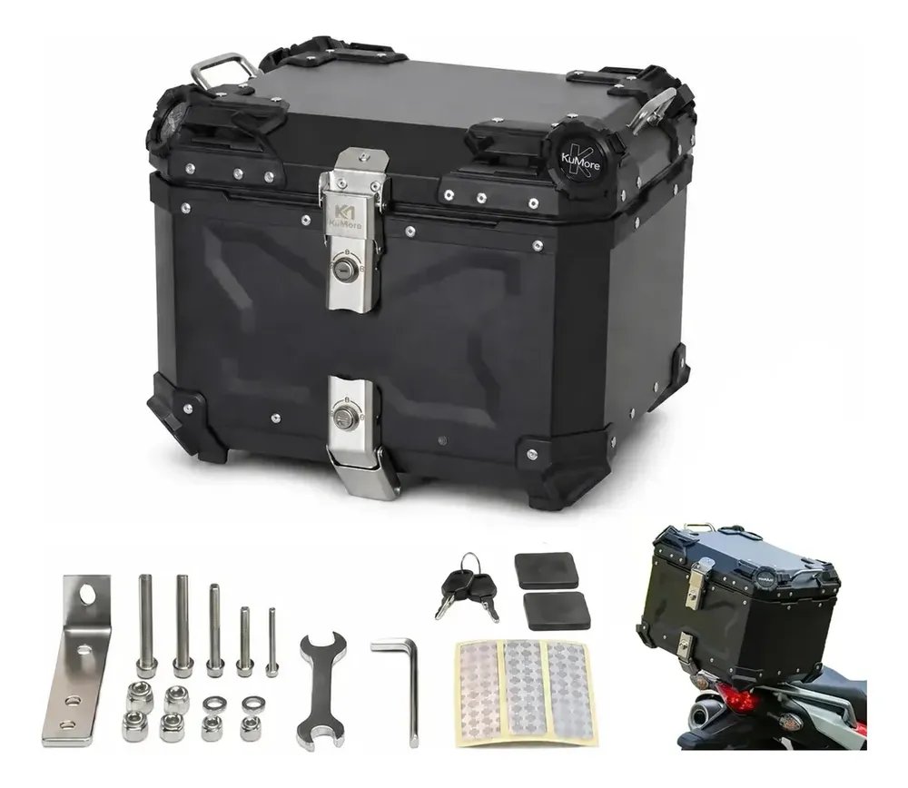 Baú Bauleto 45 Litros Aluminio Base Universal Todas As Motos Preto