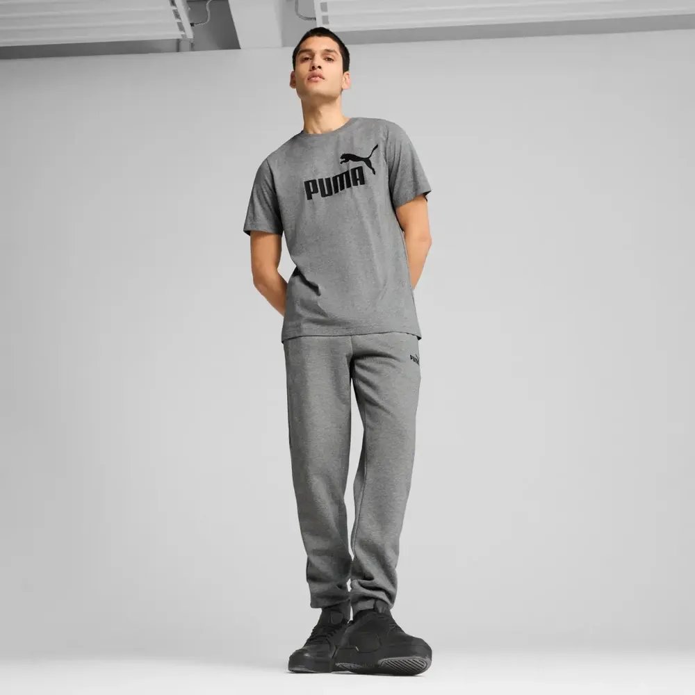 Camiseta Masculina Ess Logo Tee  Puma Medium Gray Heather Liso P