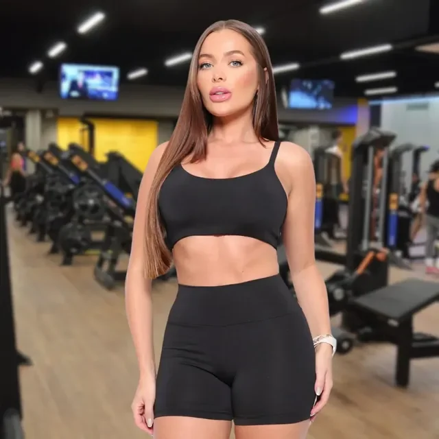 Conjunto Fitness Virginia Top Shorts Meia Coxa Cintura Alta