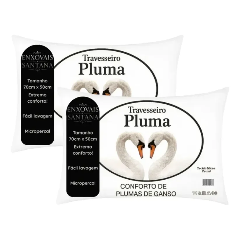 Kit 2 Travesseiros Pena De Ganso 70x50cm Toque Plumas Branco