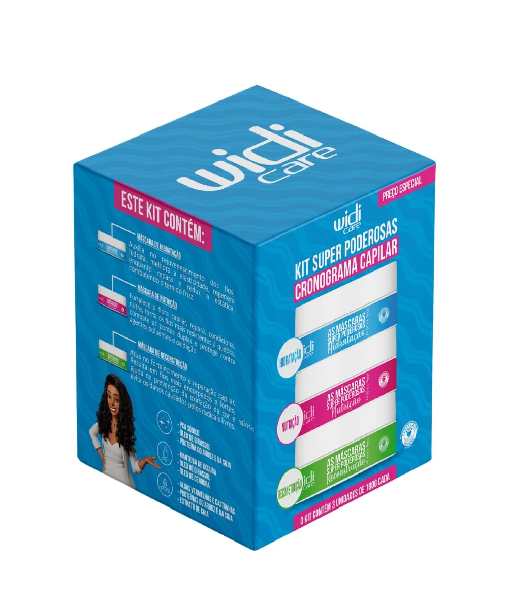 Widi Care Kit Cronograma Capilar Super Poderosas Caixa com 3 unidades de 100g