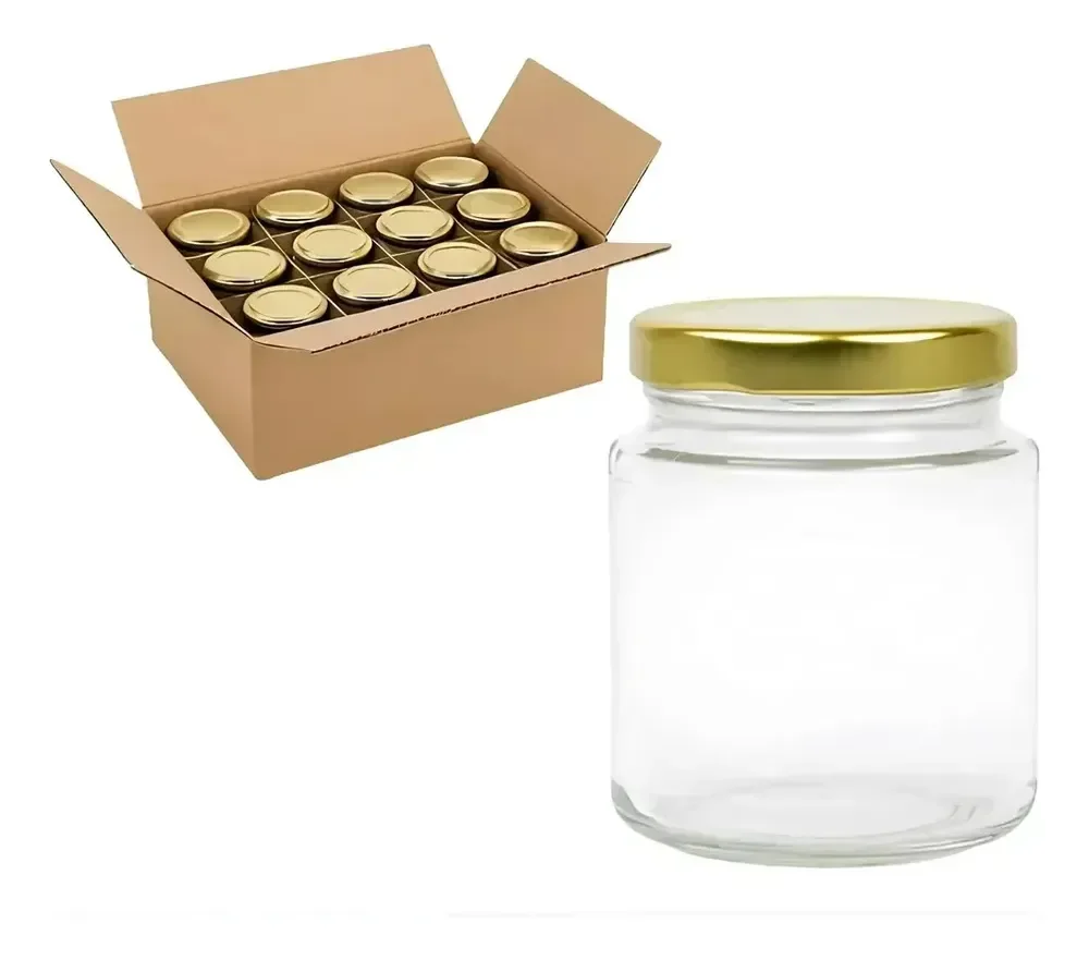 Kit 24 Potes De Vidro Belém 240ml Com Tampa Dourada + Lacre Dourado