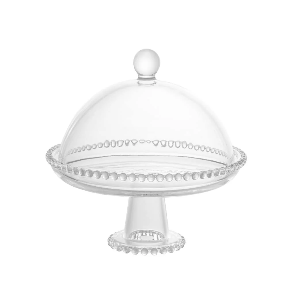WOLFF - Prato de Cristal com Pé e Tampa 20cm x 18cm - Linha Pearl