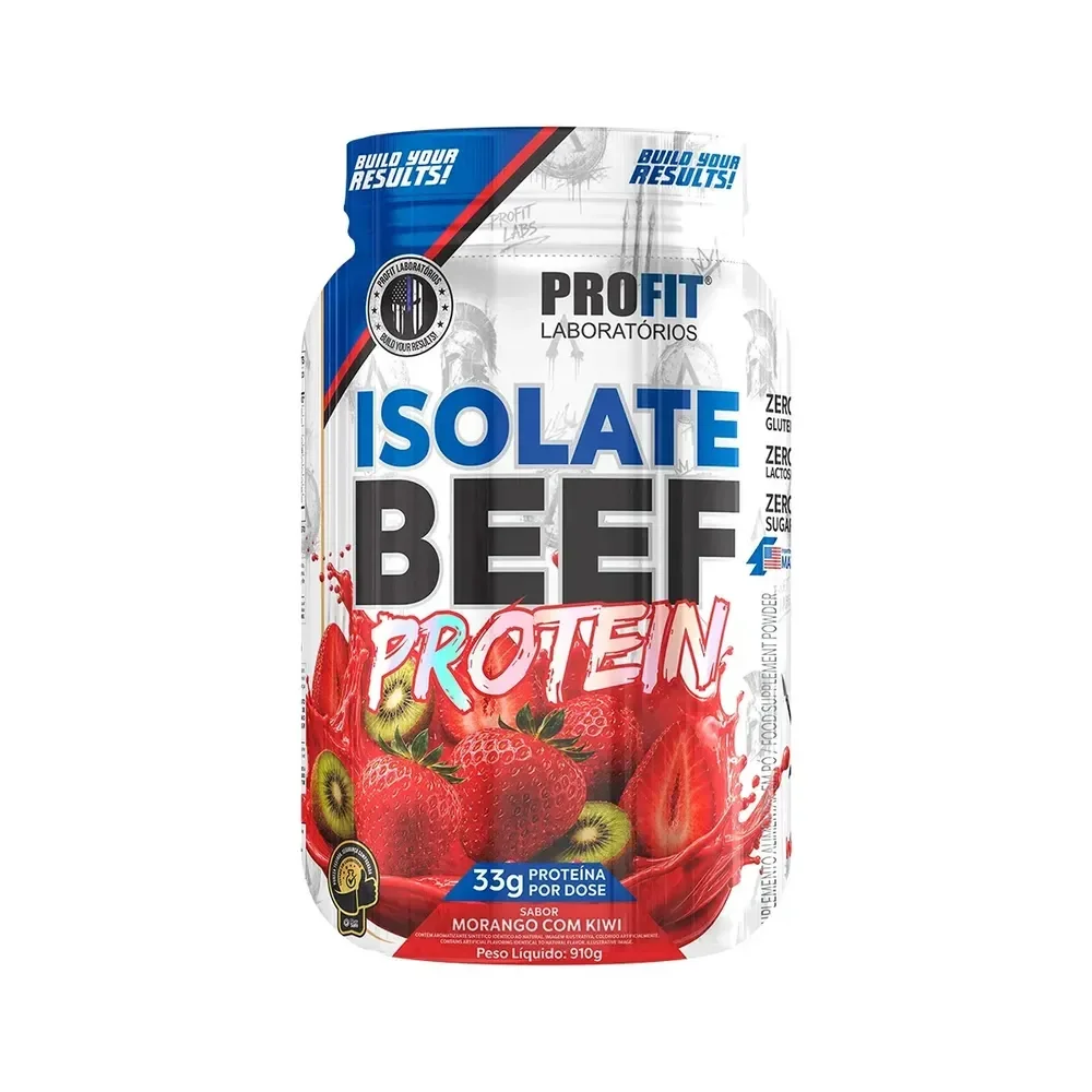 Whey Isolate Beef Protein Proteína da Carne Morango Com kiwi 910g Profit Labs