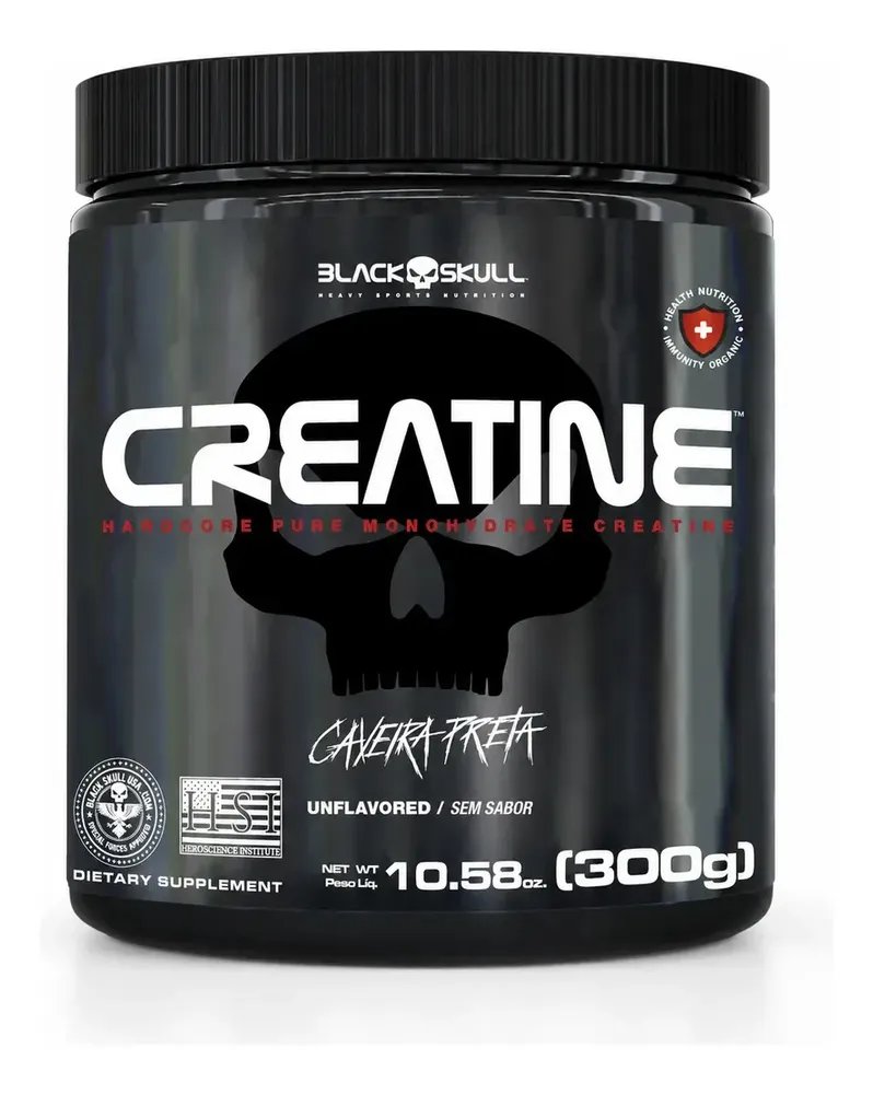 Creatina Monohidratada Black Skull 300g Sem Sabor