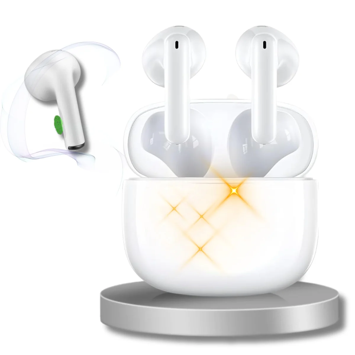 Som Hi-Fi Fone De Ouvido Bluetooth, Estéreo TWS Branco, • MTS • Compatível c Todo Celular, Cancelamento Ruído • Bateria longa duração + Case • Microfone Para Chamadas • Controle Touch, Sem fio