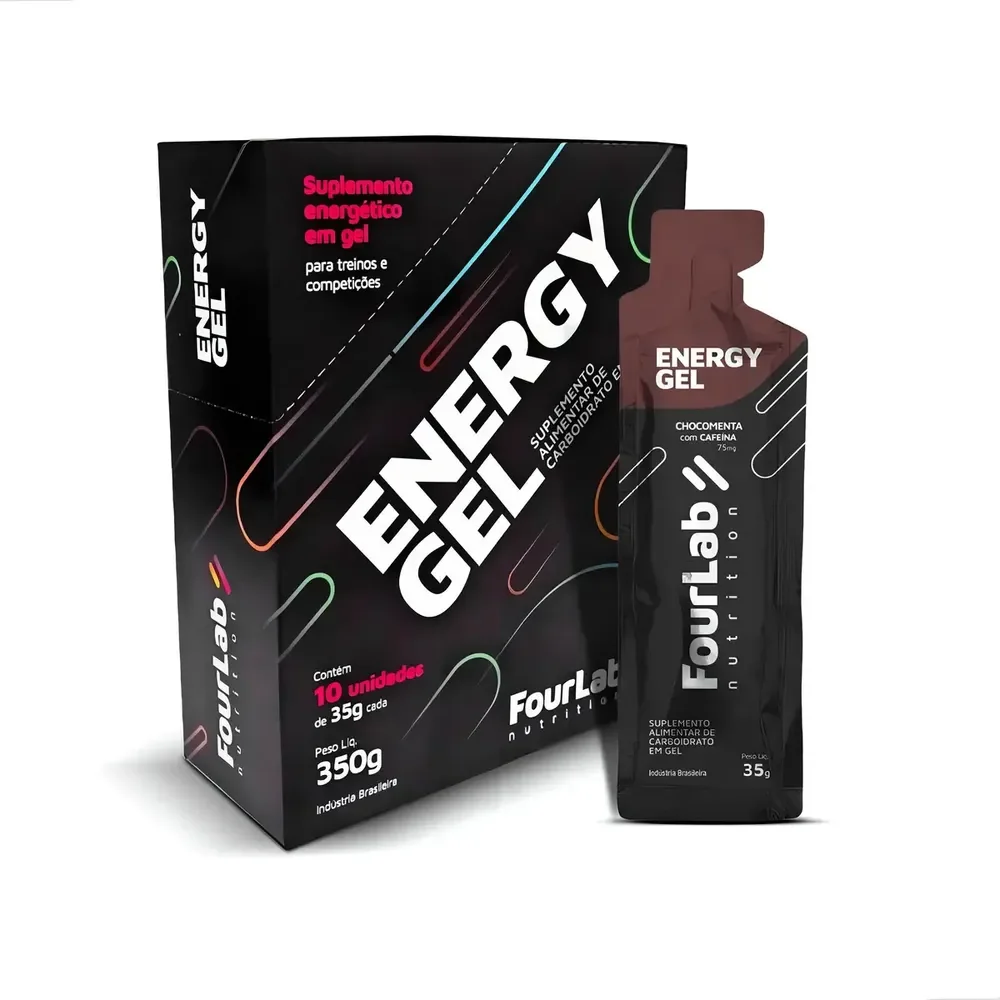 Pack 10 Géis De Carboidratos Fourlab Energy Com Cafeína Sabor Chocomenta, Para Ciclismo E Maratona Limão