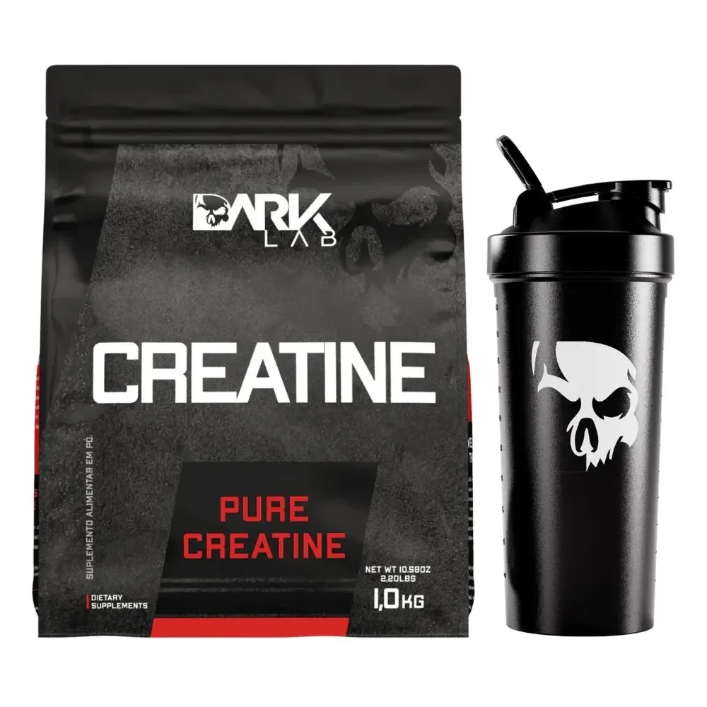 Creatina Pura 1kg Sem Sabor + Coqueteleira Shaker 700ml Preto Dark Lab