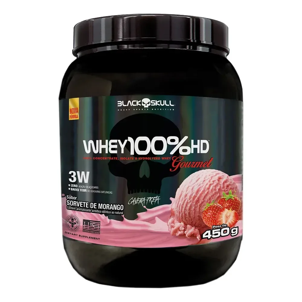 Whey 100%hd Gourmet 450g Black Skull Sabor Morango