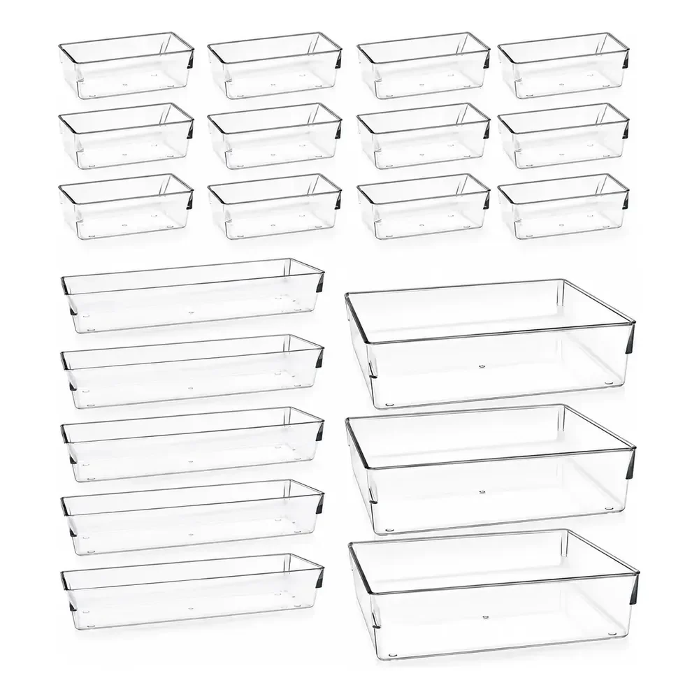 Kit Organizador De Acrílico Para Maquiagem E Gavetas Com 21 Peças Transparente