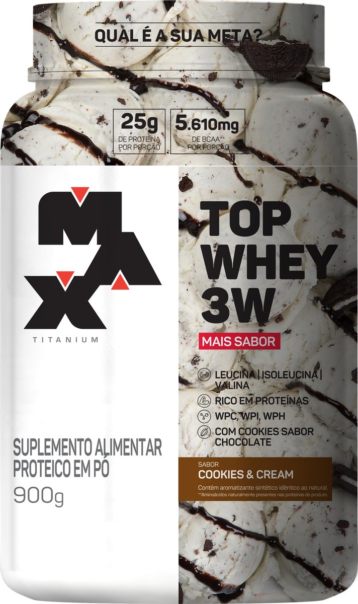Top Whey 3W (900g) - Sabor Mais Sabor - Cookies & Cream