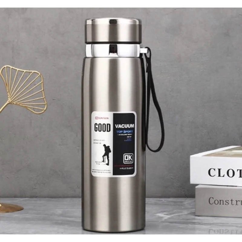 Garrafa 1000ml Aço Inoxidável Térmico Com Infusão De Capuz Prateado Effeclog Caphé Alça