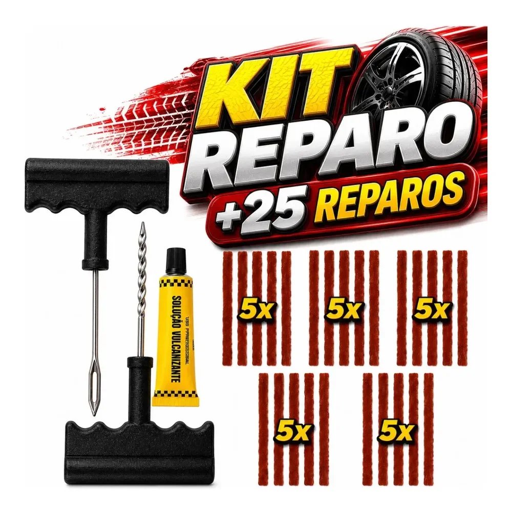 Kit Reparo Pneus 25 Remendo Macarrão Carro Moto Sem Câmara