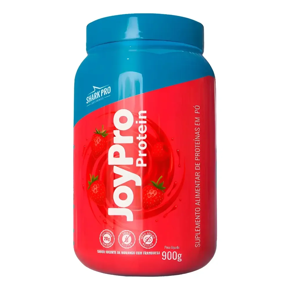 Whey Joypro Shark Pro 900g Proteína Com Colágeno E Vitaminas Iogurte De Morango C/ Framboesa
