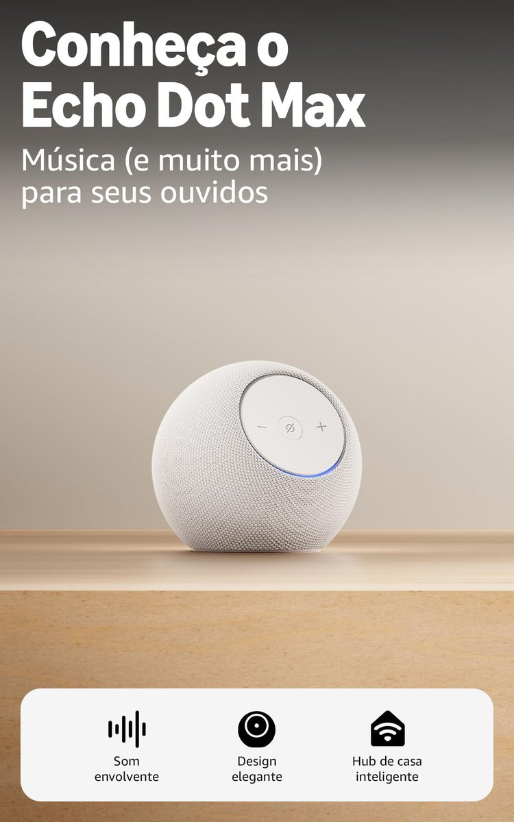 Amazon Echo Dot Max (Geração mais recente), smart speaker com Alexa, som envolvente e hub de casa inteligente integrado, ideal para sua sala de estar, Cor Branca, com Acesso Antecipado à Alexa+