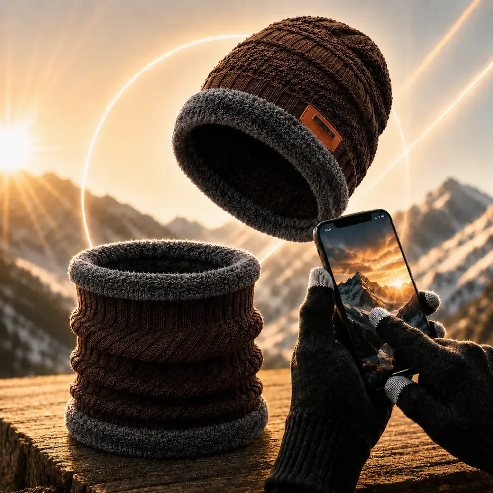 Kit Touca Gorro Cachecol Luva Touch Inverno Frio Masculino Marrom Un Lisa