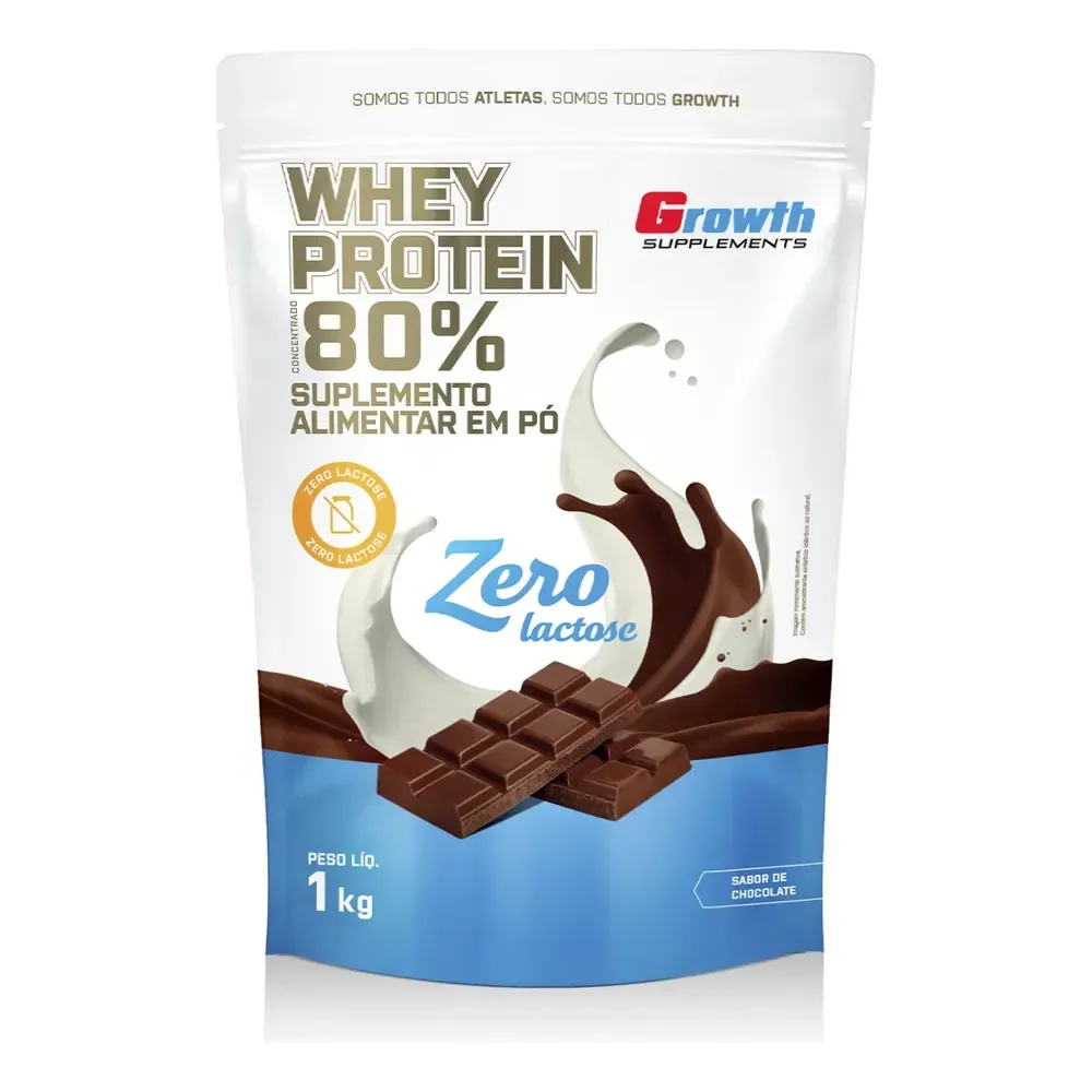 Whey Protein Concentrado Zero Lactose 1kg Growth Supplements Chocolate