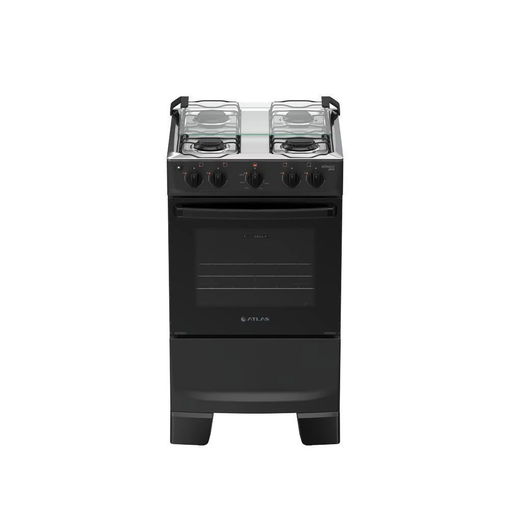 Fogão 4 Bocas Atlas Mônaco Plus Mesa Inox Bivolt Preto