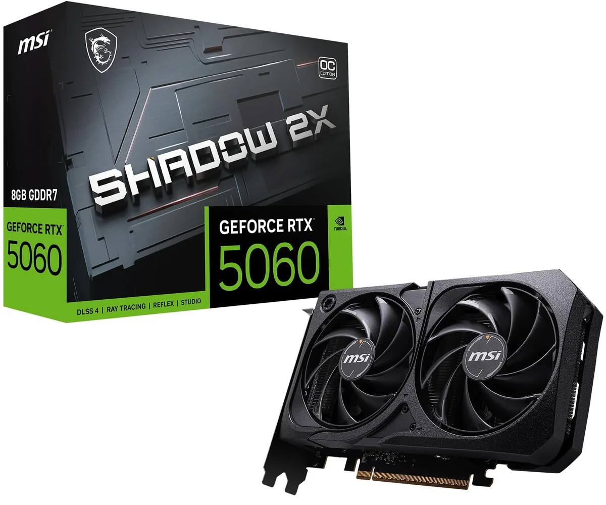 Placa de Video MSI RTX 5060 Shadow 2X OC, 8GB, GDDR7-912-V537-037