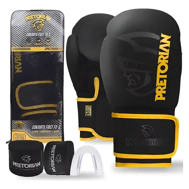 Kit Luva Pretorian First Boxe Muay Thai + Bandagem + Bucal
