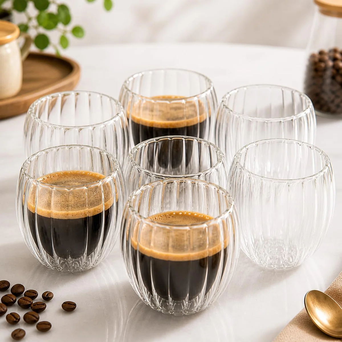 Conjunto 6 Xícaras de Vidro Borossilicato 90ml Parede Dupla – Copos Térmicos para Café, Espresso, Cappuccino e Chá – Isolamento Térmico, Resistente ao Calor, Bebidas Quentes e Frias
