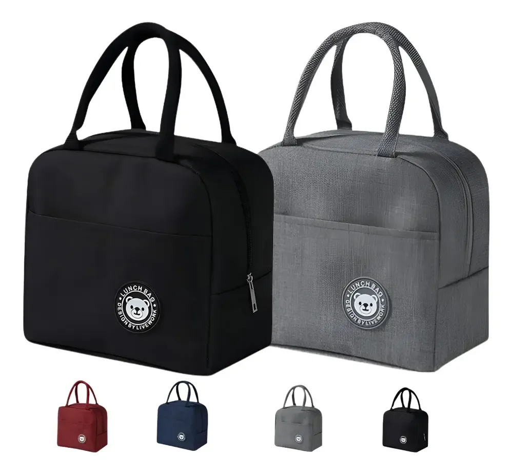 Kit 2 Bolsa Marmita Térmica Lancheira  Academia Trabalho Dia Preto E Cinza