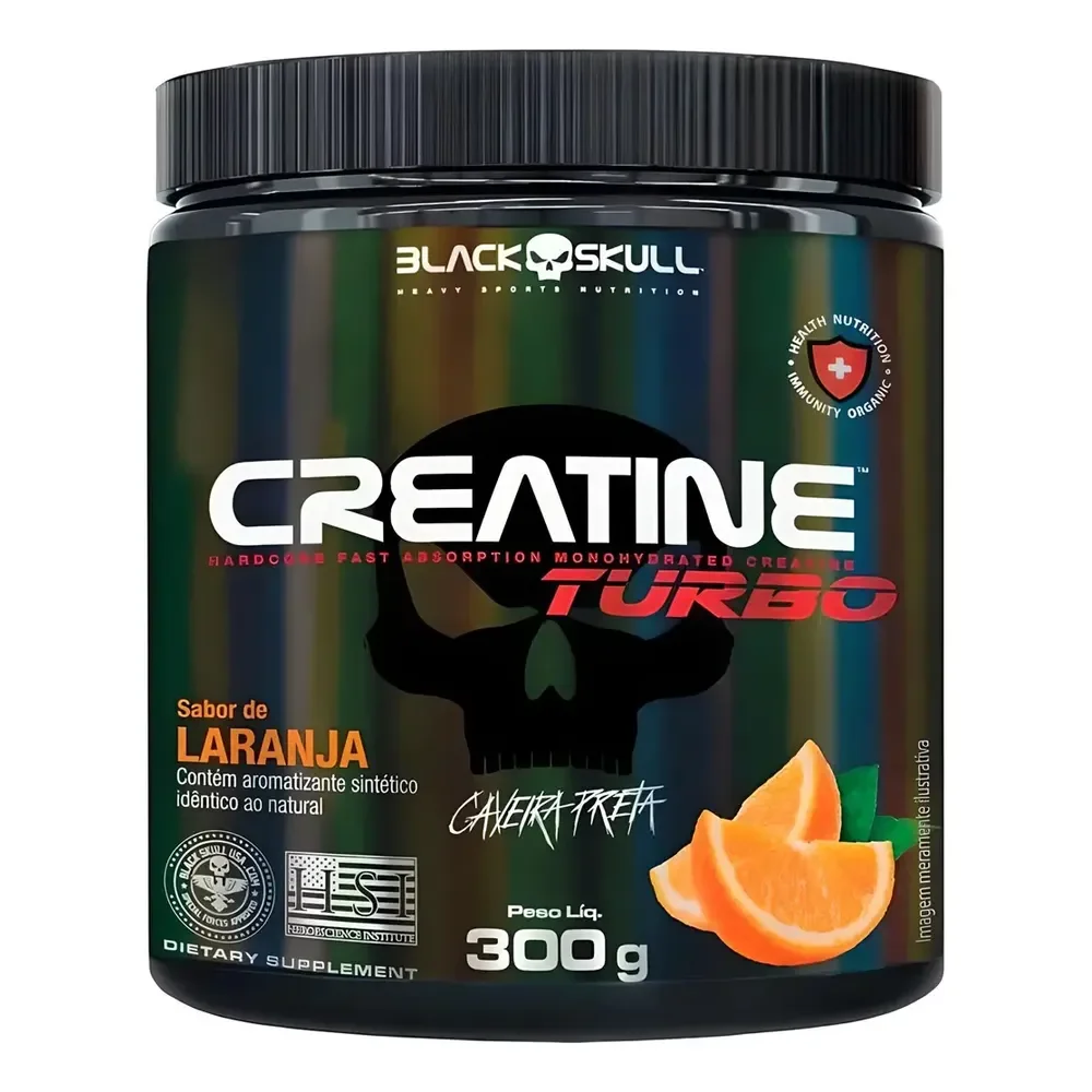 Creatina Turbo Hardcore Pura Monohidratada 300g Black Skull Sabor Laranja