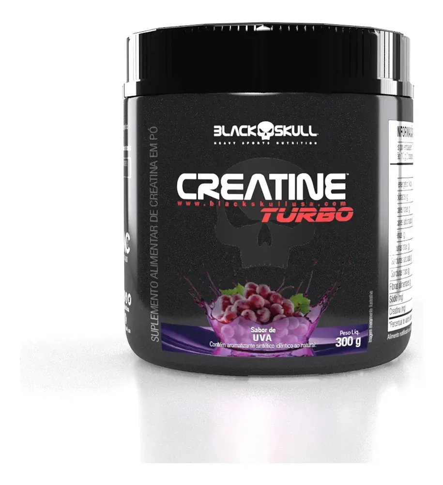 Creatine Turbo sabor uva em pote de 300G Suplemento em pó Black Skull Caveira Preta Turbo