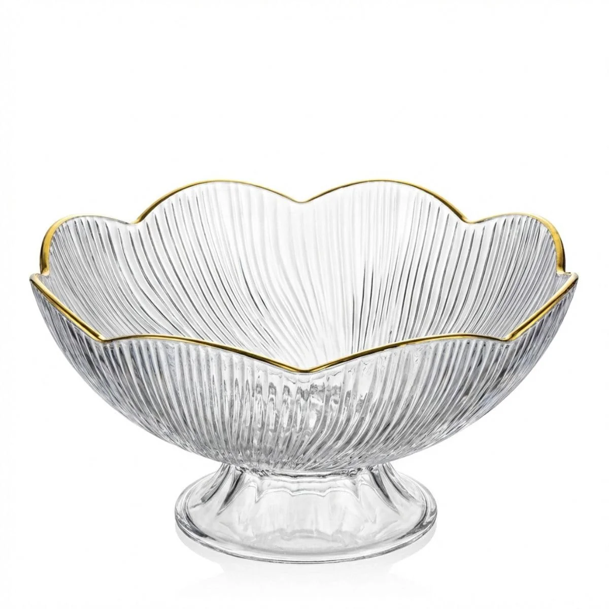 Fruteira de Mesa em Acrilico Transparente com Detalhes Dourados Design Sofisticado em Formato de Flor Resistente e Fácil Limpeza