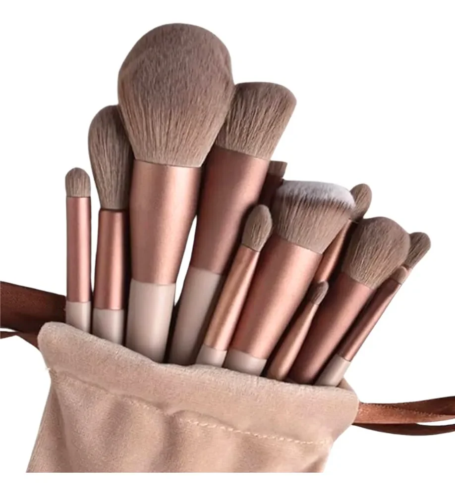 Kit Pincel De Maquiagem Com 13 Unidades Sombra Blush Cor Marrom
