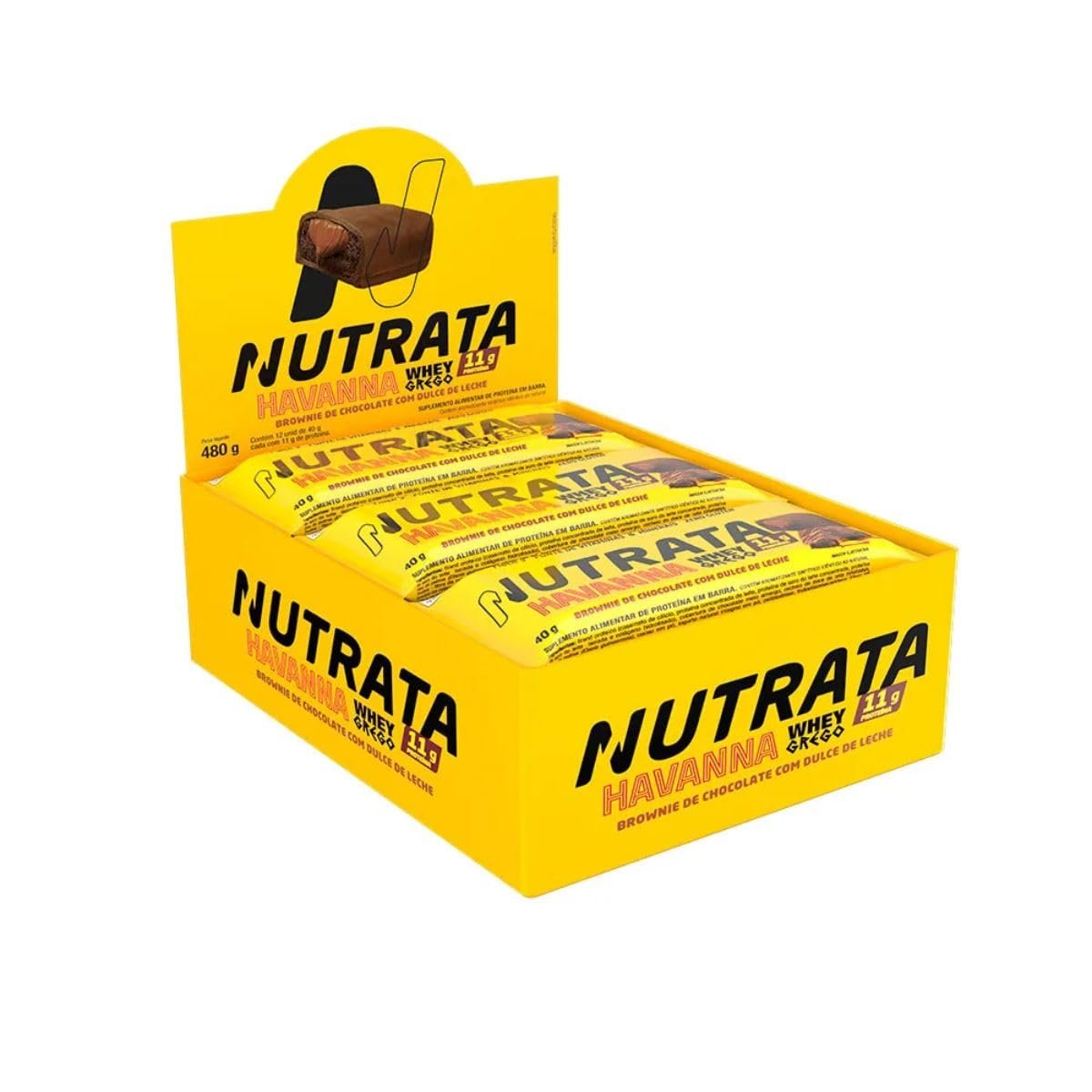Nutrata Whey Grego Havanna 40g display com 12 barras - Brownie de chocolate