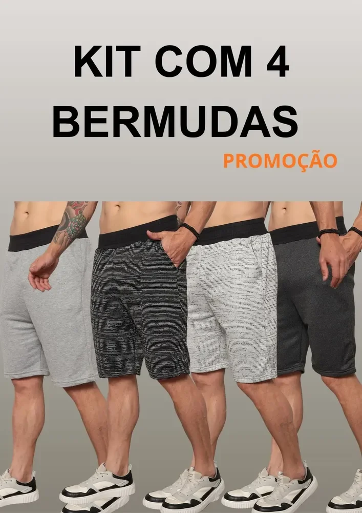Kit 4 Bermudas Masculinas Moletom Academia Casual Lote Full Cores Sortidas Liso Gg ( 46-48 )