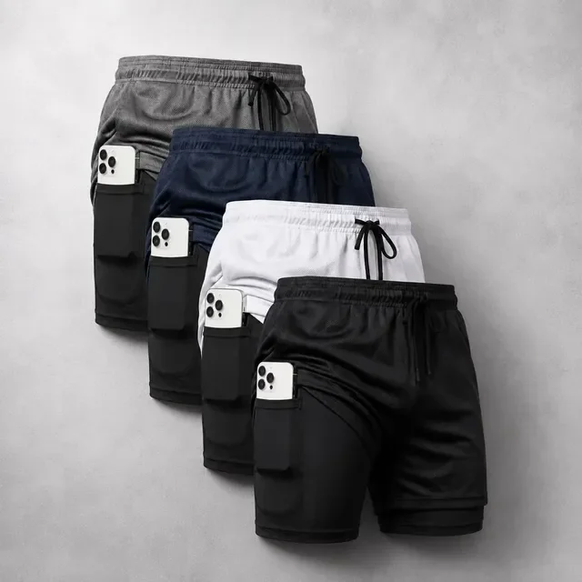 Kit 4 Shorts 2 Em 1 Dryfit Masculino Corrida Academia Treino
