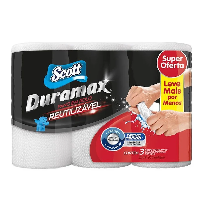 PANO REUTILIZÁVEL SCOTT DURAMAX BRANCO - KIT 3 ROLOS