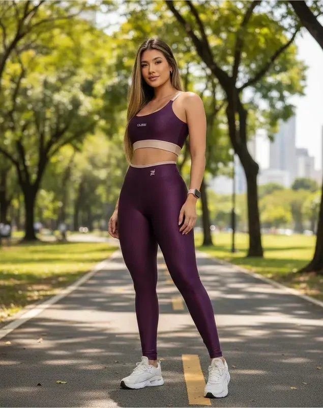 Conjunto Fitness Academia Calça E Top Zero Transparência Açaí Liso M