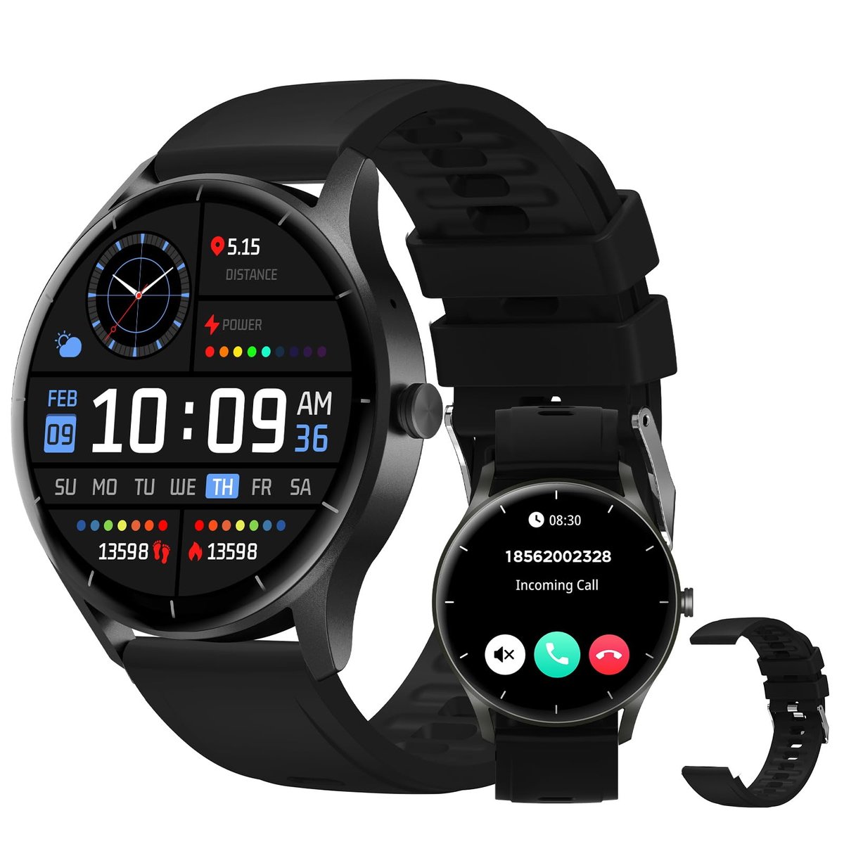 Smartwatch PEJE ZW02 com Chamadas, Pulseira Extra e 123+ Modos Esportivos