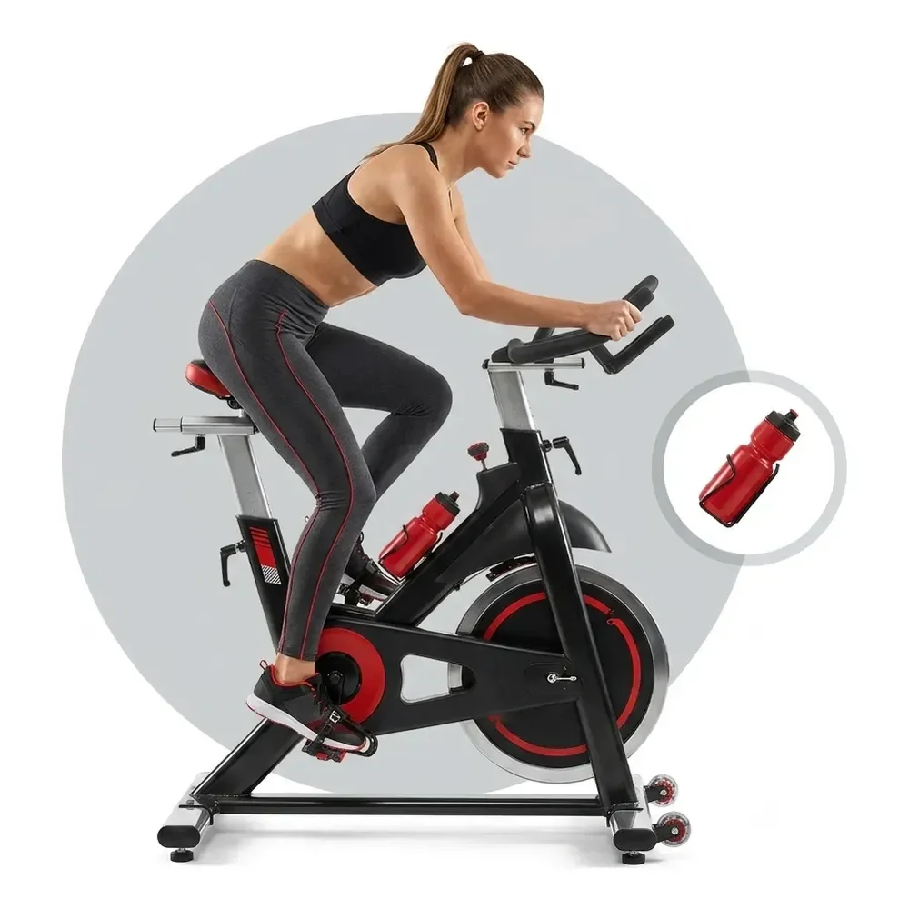 Bicicleta Bike Ergométrica 6kg Ajustável Resistente Academia Preta E Vermelha 127/220v