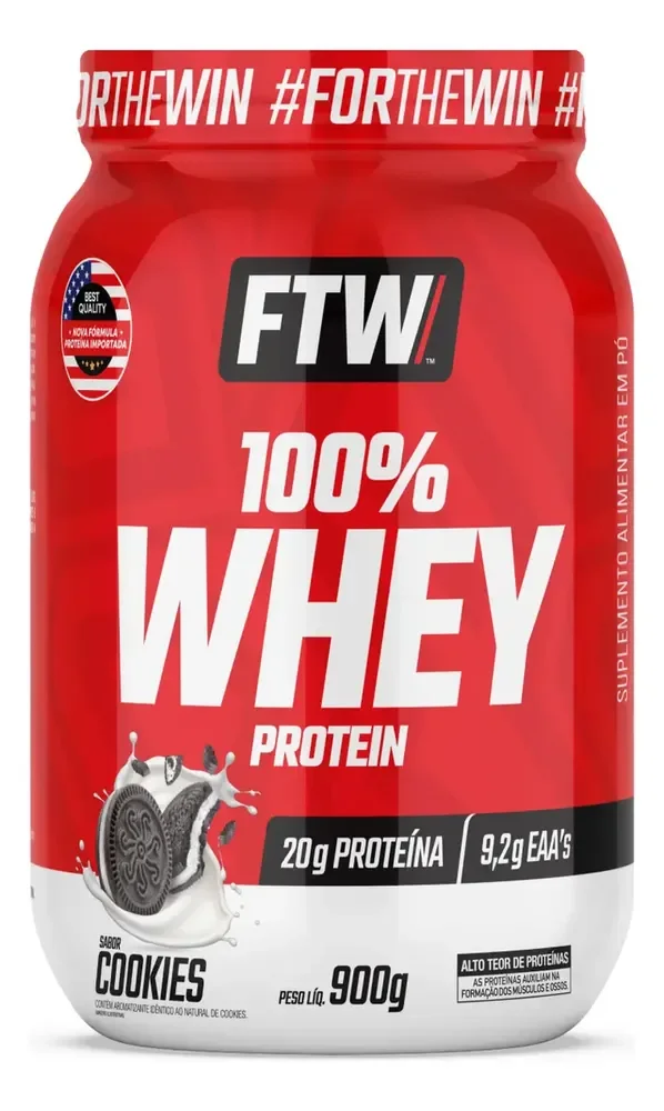 Whey Protein 100% Concentrado Pote 900g Sabor Cookies - FTW