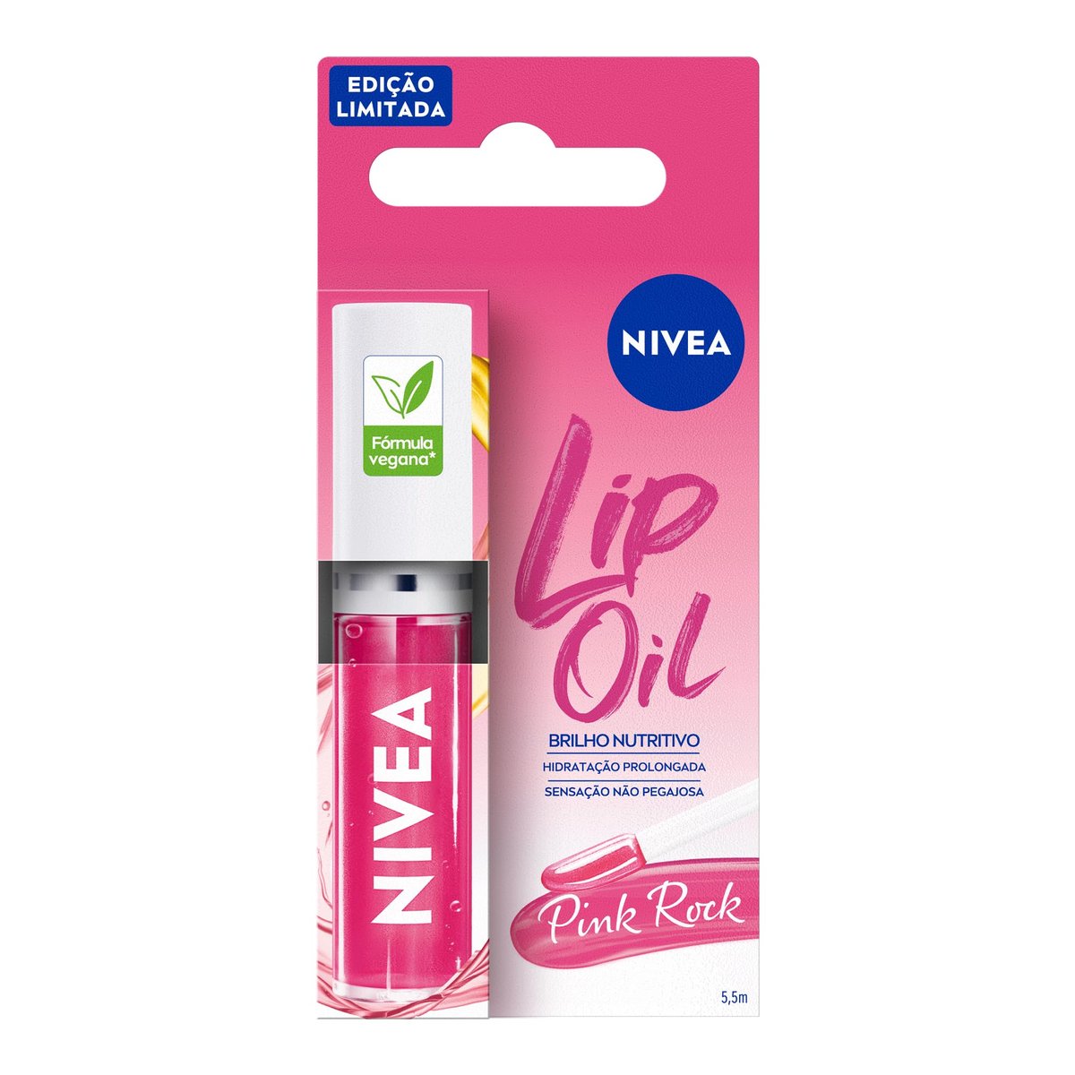 NIVEA Lip Oil Brilho Nutritivo Pink Rock 5,5ml, Hidratação Prolongada, Efeito Gloss, Para Todos os Tons de Pele