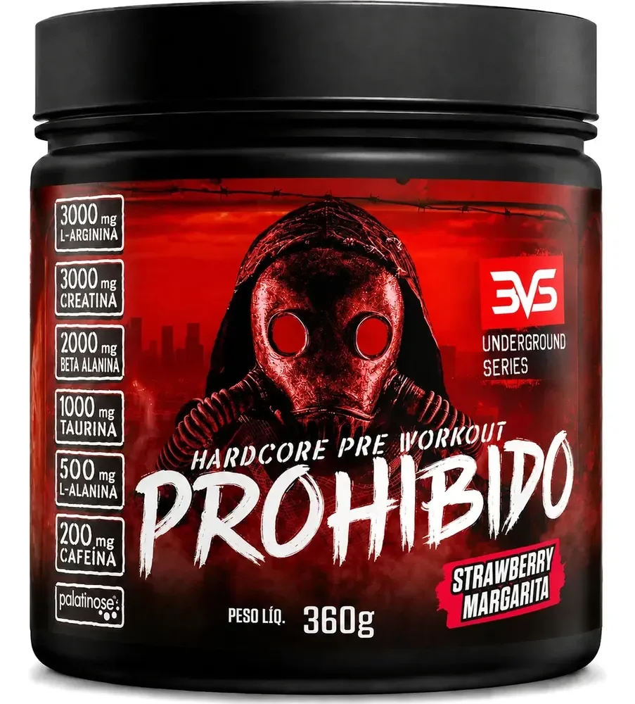 PROHIBIDO PRÉ TREINO 360g - Sabor: Strawberry Margarita (Morango) - A Combinação Perfeita de 8 Ingredientes que proporcionam energia do início ao fim do seu Treino